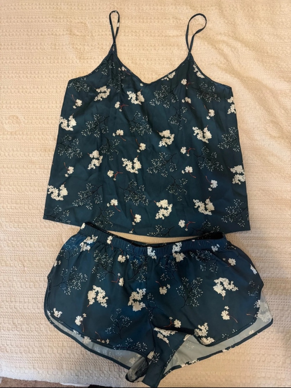 Floral Satin Cami & Short Sleep Set in Deep Teal